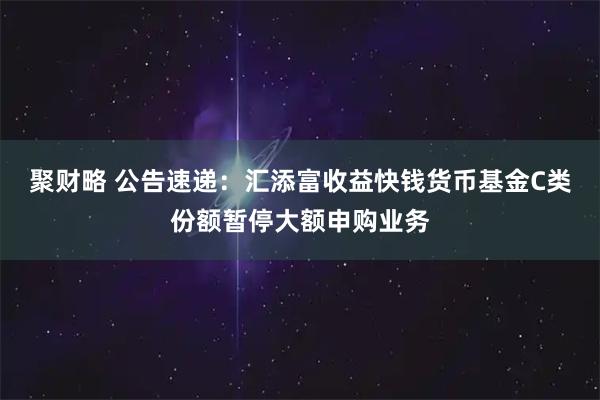 聚财略 公告速递:汇添富收益快钱货币基金C类份额暂停大额申购业务