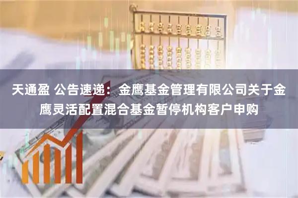 天通盈 公告速递：金鹰基金管理有限公司关于金鹰灵活配置混合基金暂停机构客户申购
